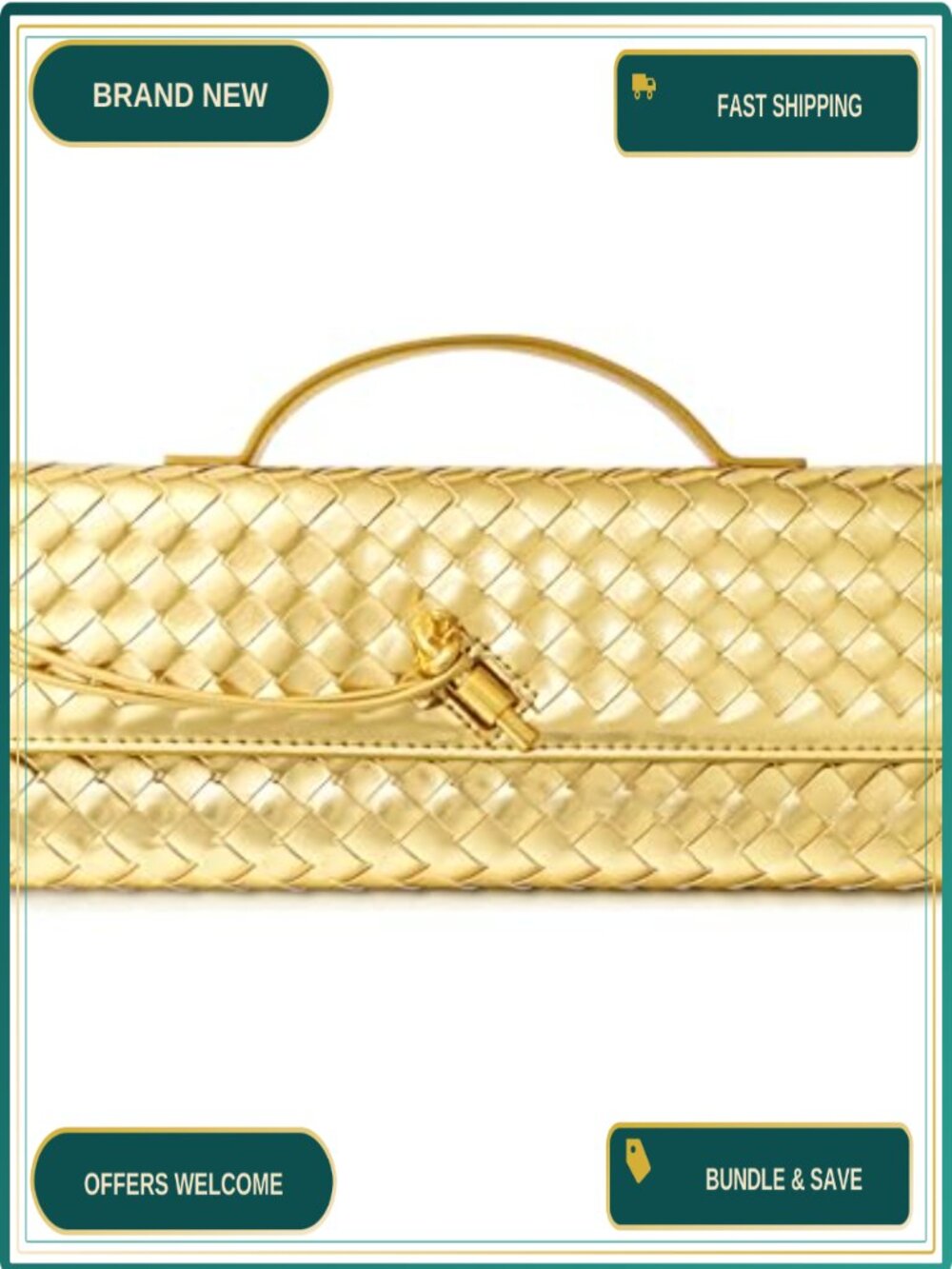 Woven Vegan Leather Evening Clutch Crossbody Purse Formal Bag